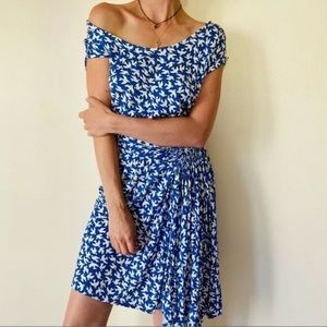 Rare NWT Leifnotes Anthropologie Blue Dove Bird Print Novelty Ruched Dress (s)